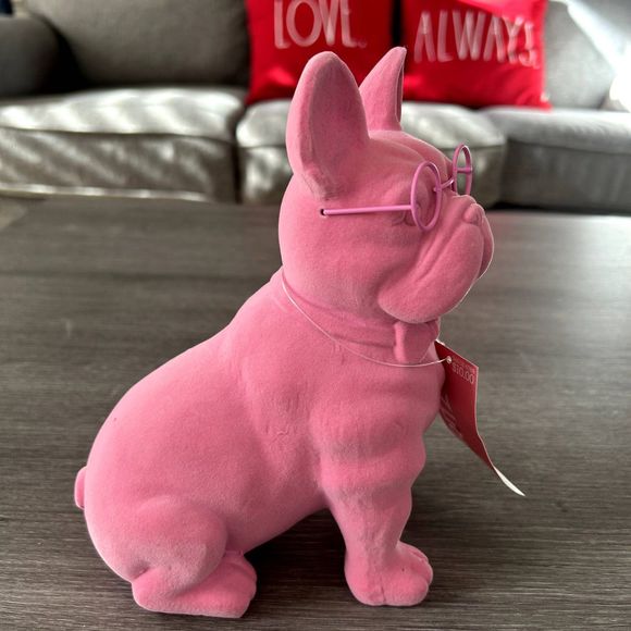Valentine’s Flocked French 8" Bulldog Figurine In Pink 2024-Spritz Tabletop NEW - Picture 6 of 16